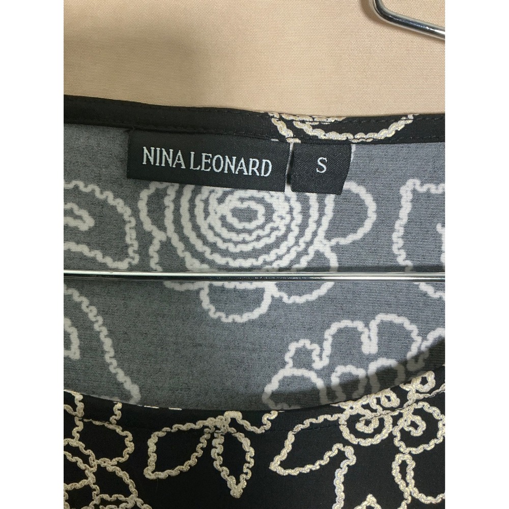 Nina Leonard Dress Womens Small Black Floral 3/4 Sleeve Excellent Scoop Neck - Picture 8 of 13